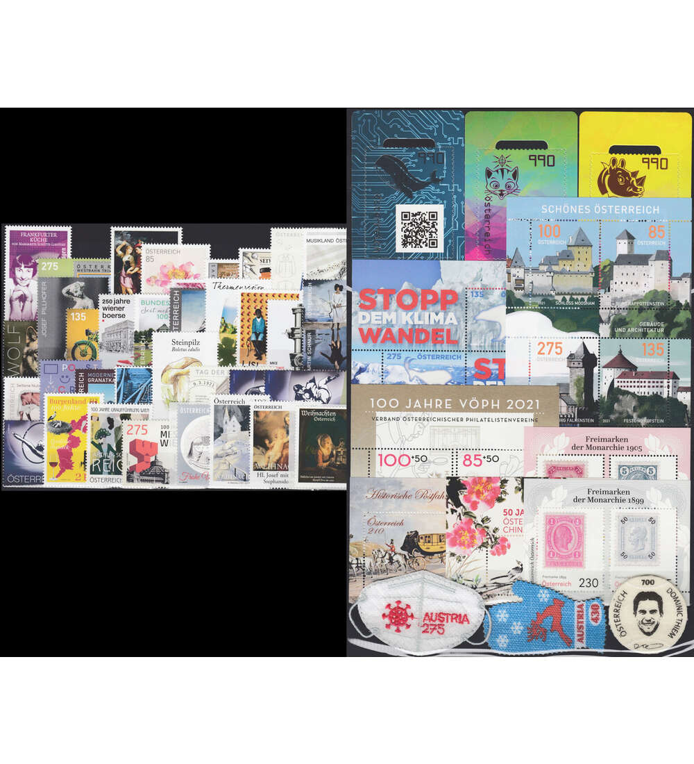 �sterreich 2021 postfrisch ** Nr. 3570-3624 Block 121-130 ohne 3618