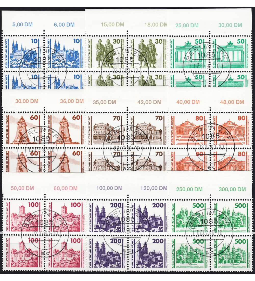DDR Nr. 3344-3352 gestempelt Oberrand-Viererblock-Satz