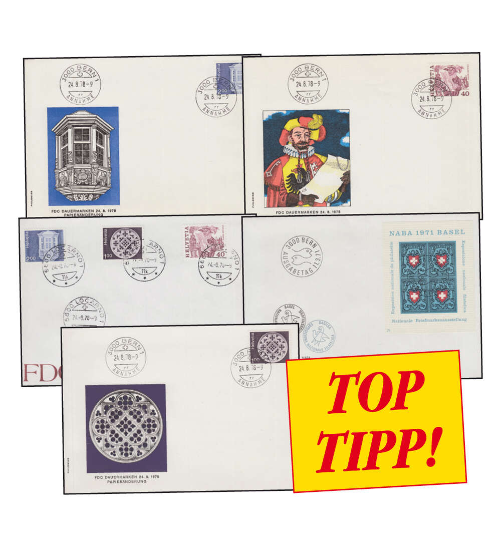 Schweiz FDCs 5 ver. Schmuck-Ersttagsbriefen