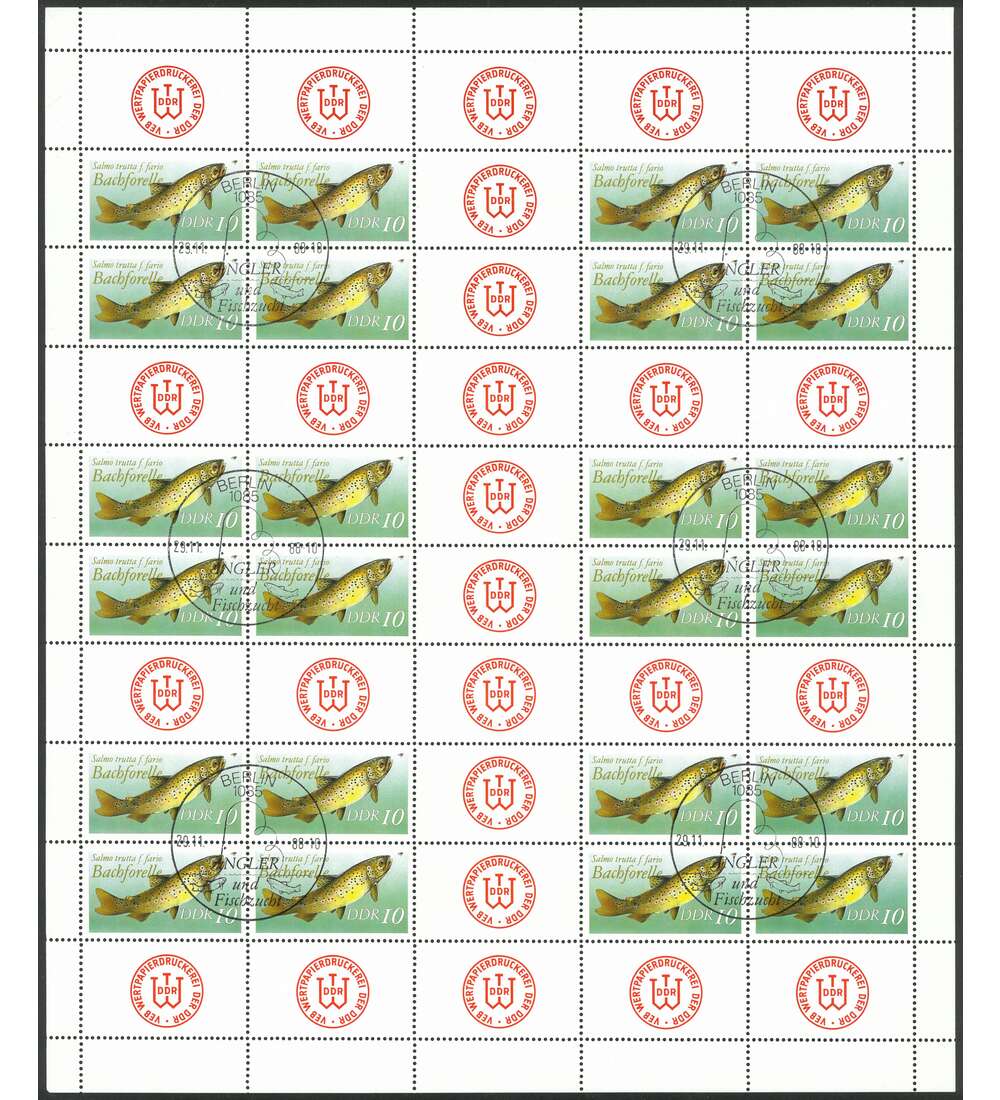 DDR Markenheftchenbogen 19 gestempelt Bachforelle