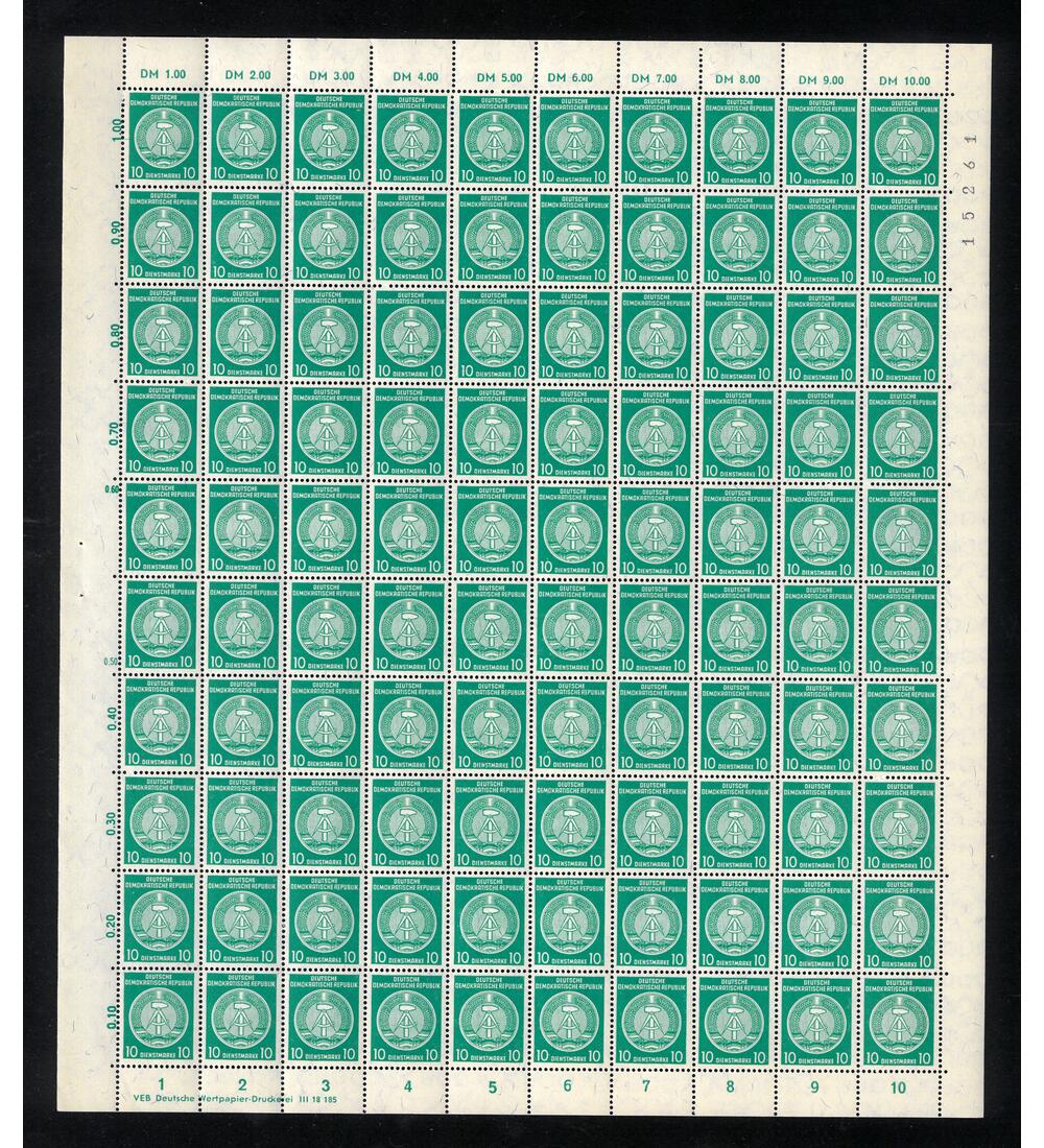 DDR - Dienstmarkenbogen 10 Pfg.-Dienstmarke Zirkel postfrisch