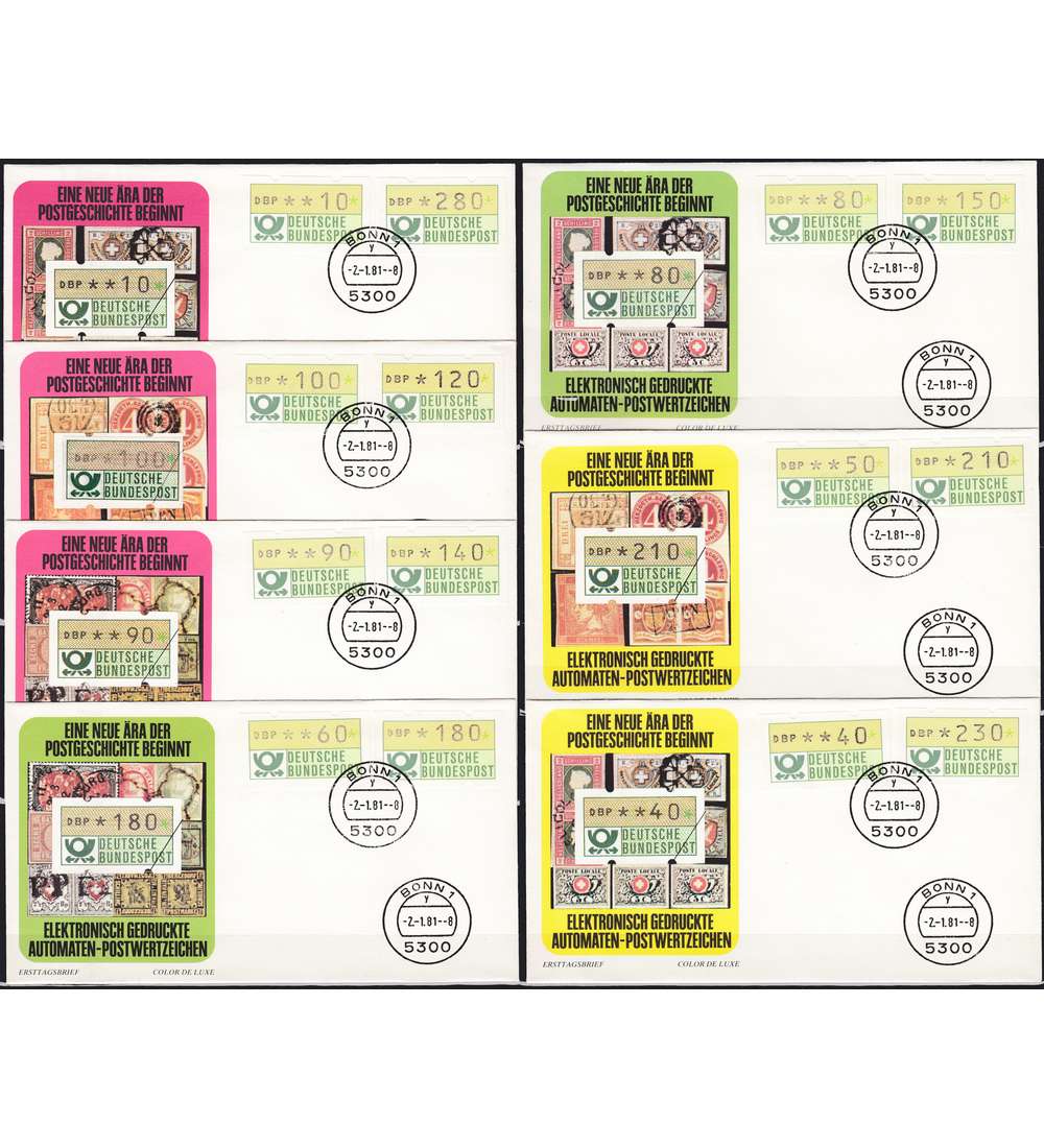 BRD-ATM Posthorn FDC 10-280 Pfg. 14 Werte 7 Briefe