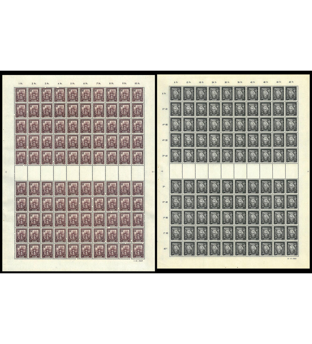 Saar Zwischenstegbogen postfr. Nr. 272 (Bauhandwerk 1949) und Nr. 273 (van Beethoven 1951)