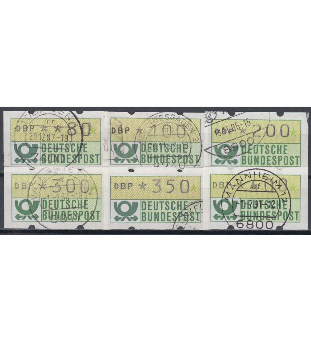 BRD Bund  ATM1.1 hu VS9 gestempelt   80/100/200/300/350/400 Pfg.    DBP normal/gelber Gummi