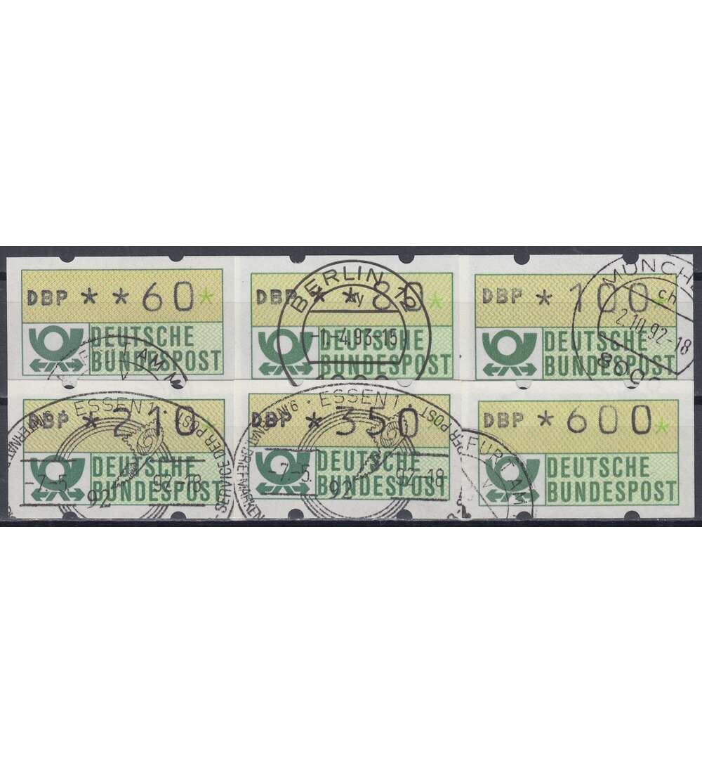 BRD Bund  ATM1.2 hu VS8 gestempelt   60/80/100/210/350/600 Pfg.     DBP fett/gelber Gummi