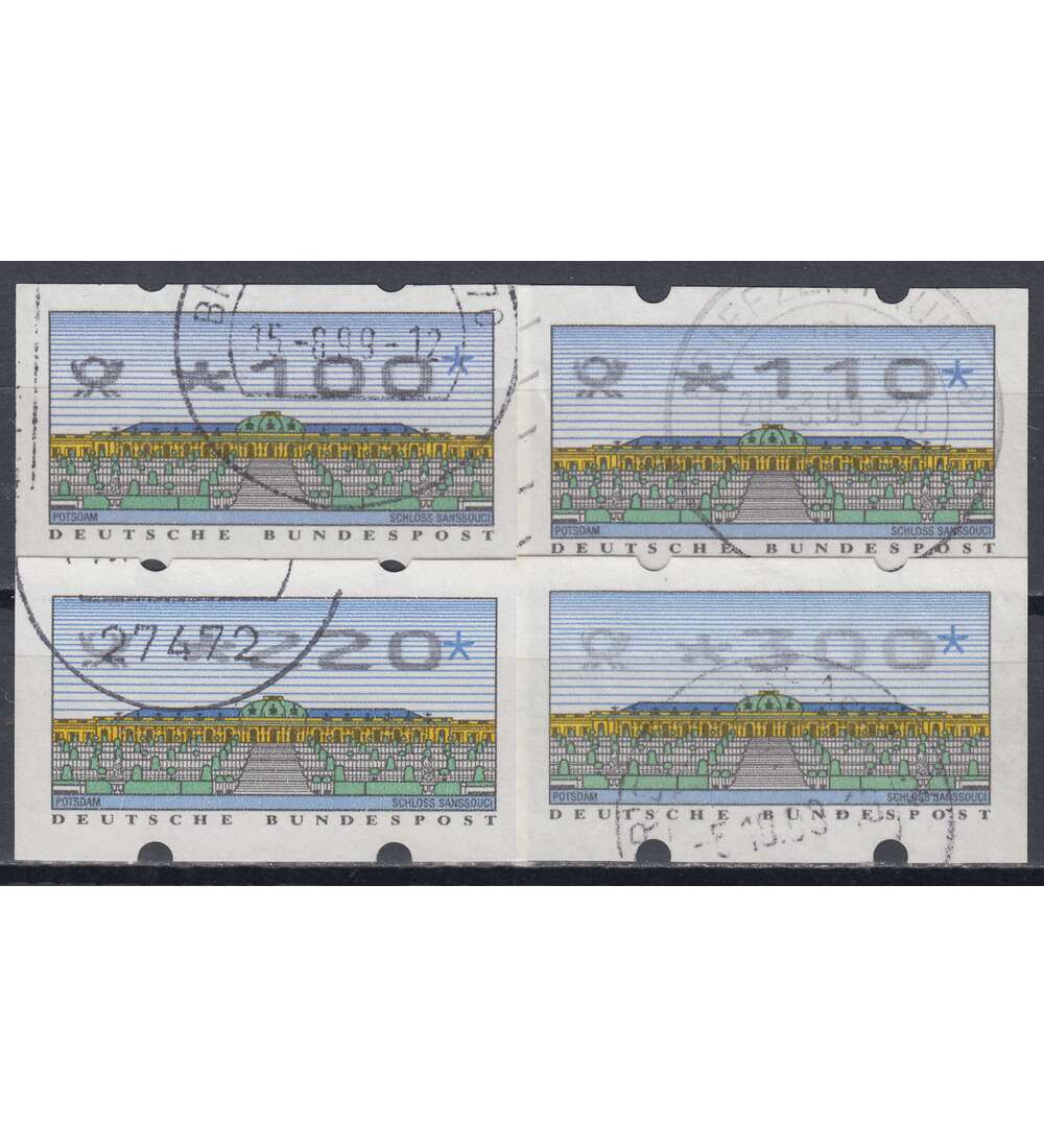 BRD Bund  ATM2.2.3 VS1 gestempelt    100/110/220/300 Pfg.           Posthorn+Wertziffern breit