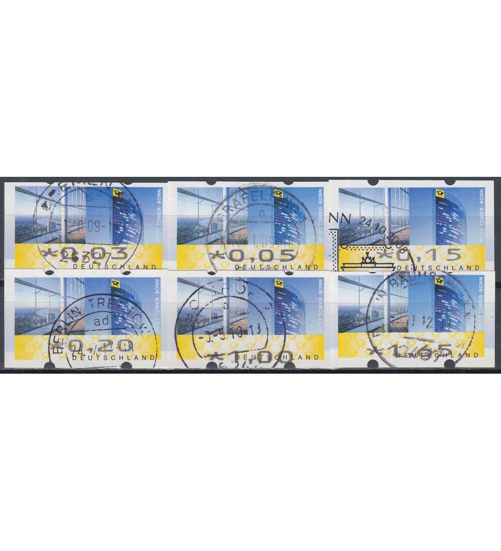 BRD Bund ATM 7 VS3 gestempelt 003/005/015/020/100/165 Cent Post Tower Bonn