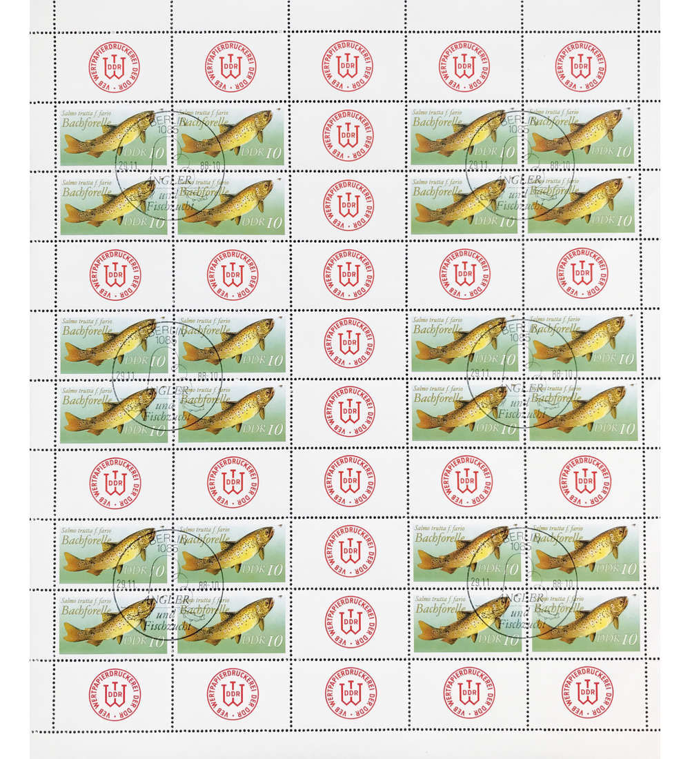 DDR Markenheftchenbogen 19vC gestempelt Bachforelle Unterand nicht durchgezhnt