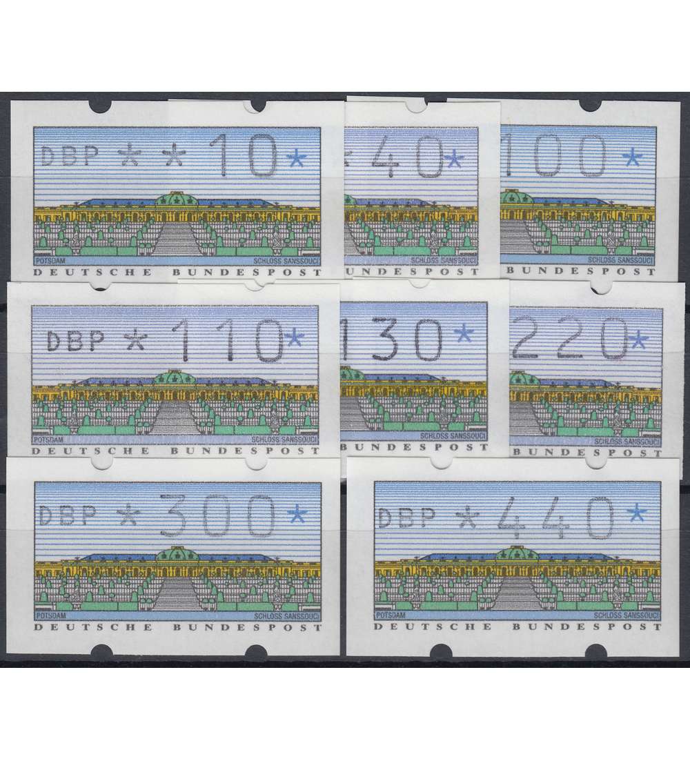 BRD Bund  ATM2.1.1 TS3 postfrisch ** 10/40/100/110/130/220/300/     440 Pfg. DBP normal