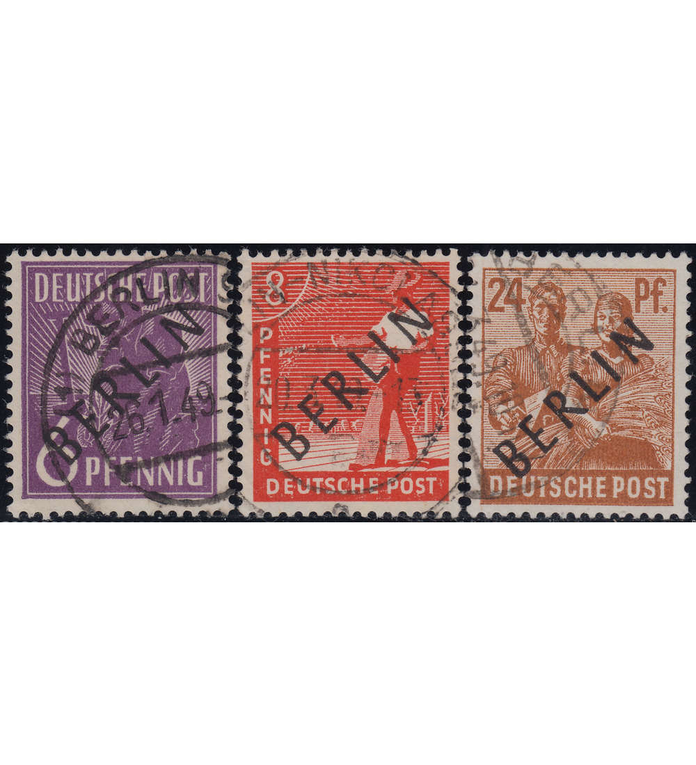 Berlin Schwarzaufdrucke gestempelt  6,8,24 Pfg geprft Schlegel