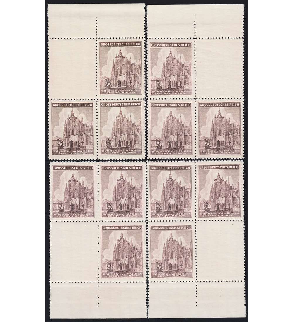Bhmen und Mhren postfrisch ** Nr. 140  4 Viererblcke aus der Bogenmitte VB-1 bis VB-4