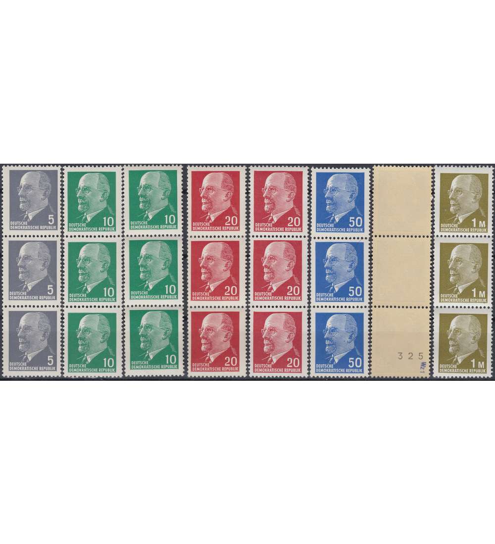 DDR 8 Ulbrichtwerte postfrisch ** als 3er-Streifen mit Zhlnummern