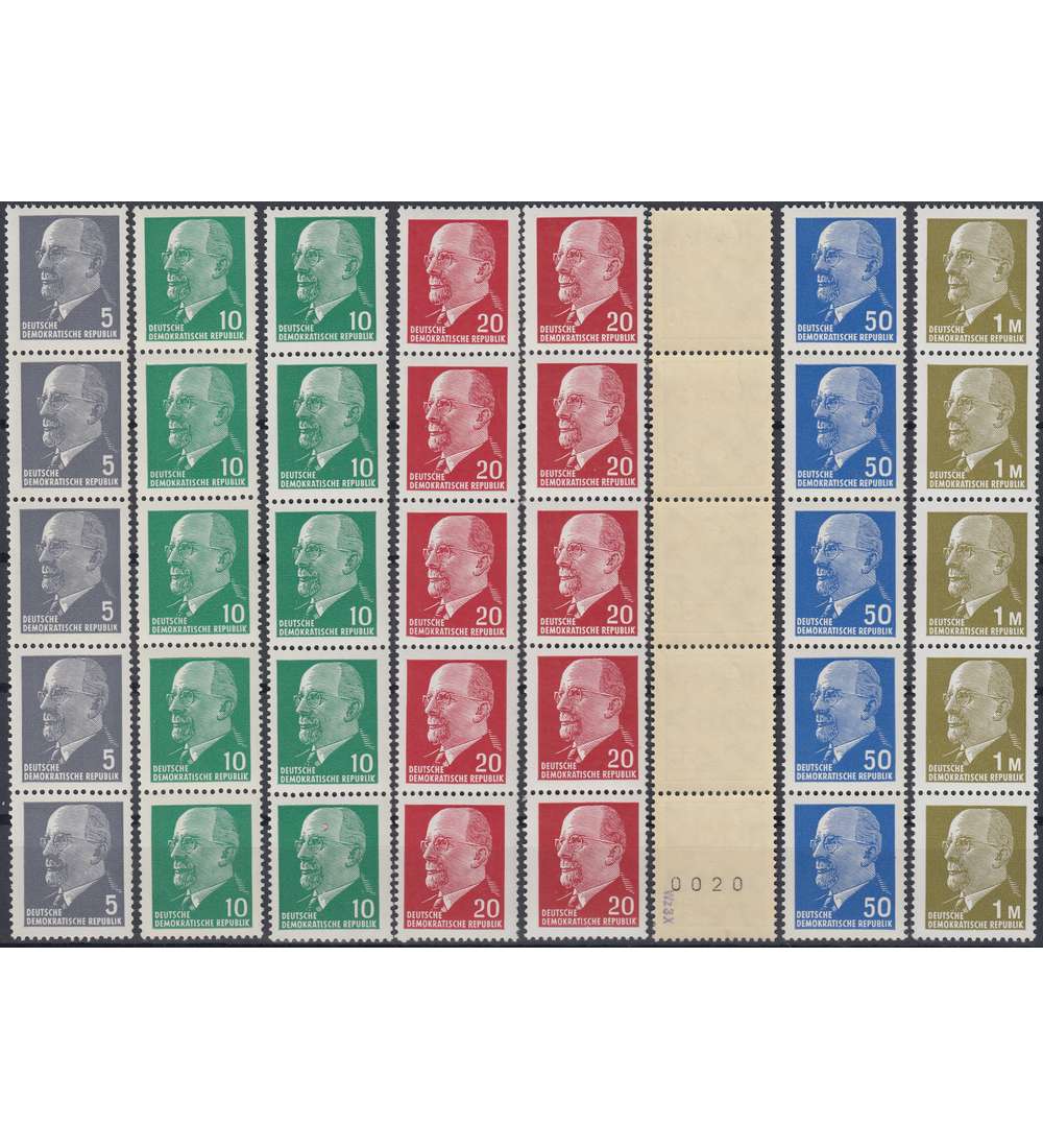 DDR 8 Ulbrichtwerte postfrisch ** als 5er-Streifen mit Zhlnummern