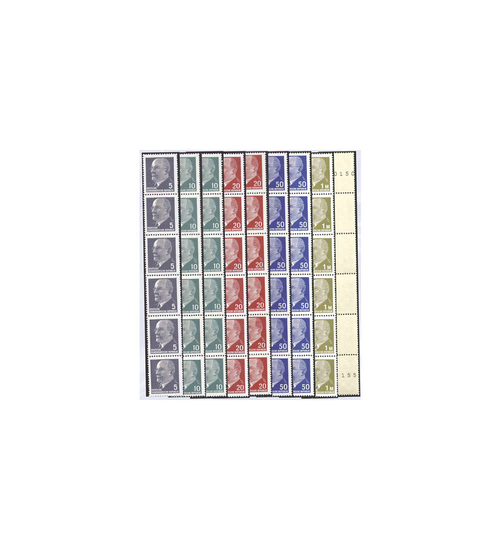 DDR 8 Ulbrichtwerte postfrisch ** als 6er-Streifen mit Zhlnummern