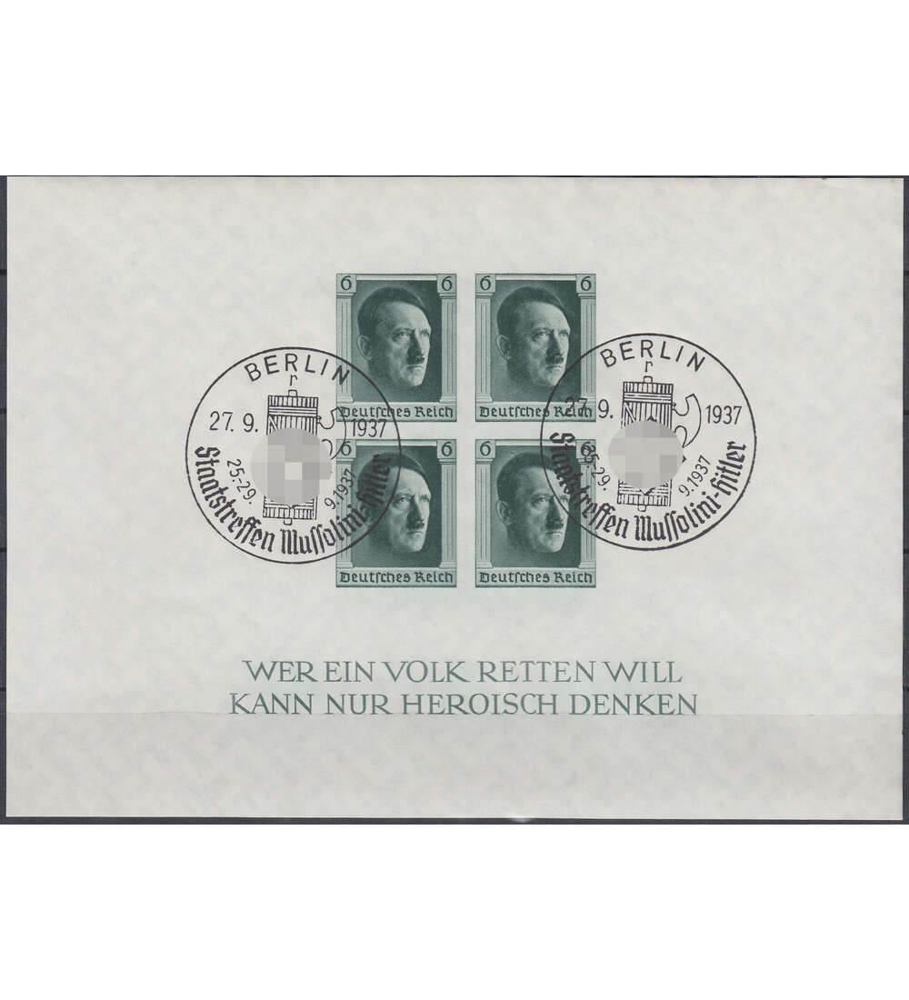 Deutsches Reich Block 8 mit SST Berlin Staatstreffen Mussolini-Hitler 27.9.1937