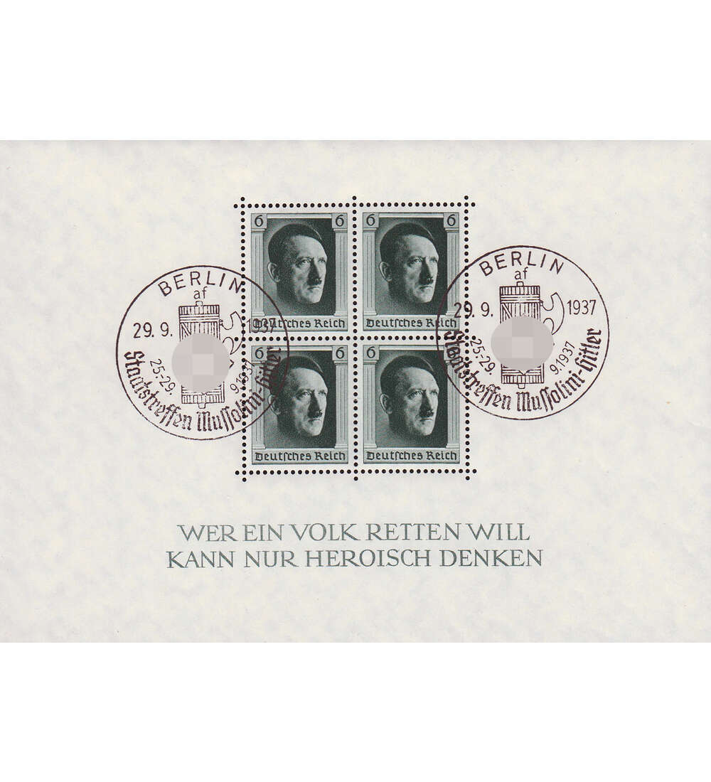 Deutsches Reich Block 7 mit SST Berlin 29.8.1937 - Staatstreffen Mussolini-Hitler