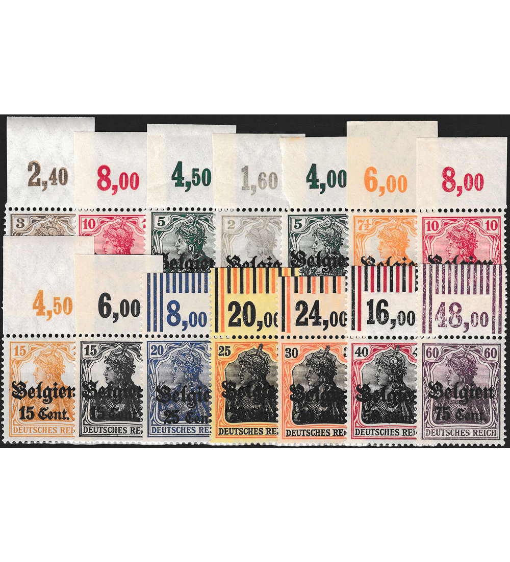 Deutsche Besetzung Landespost in Belgien Nr. 2,3,10-21 postfrisch ** vom Oberrand