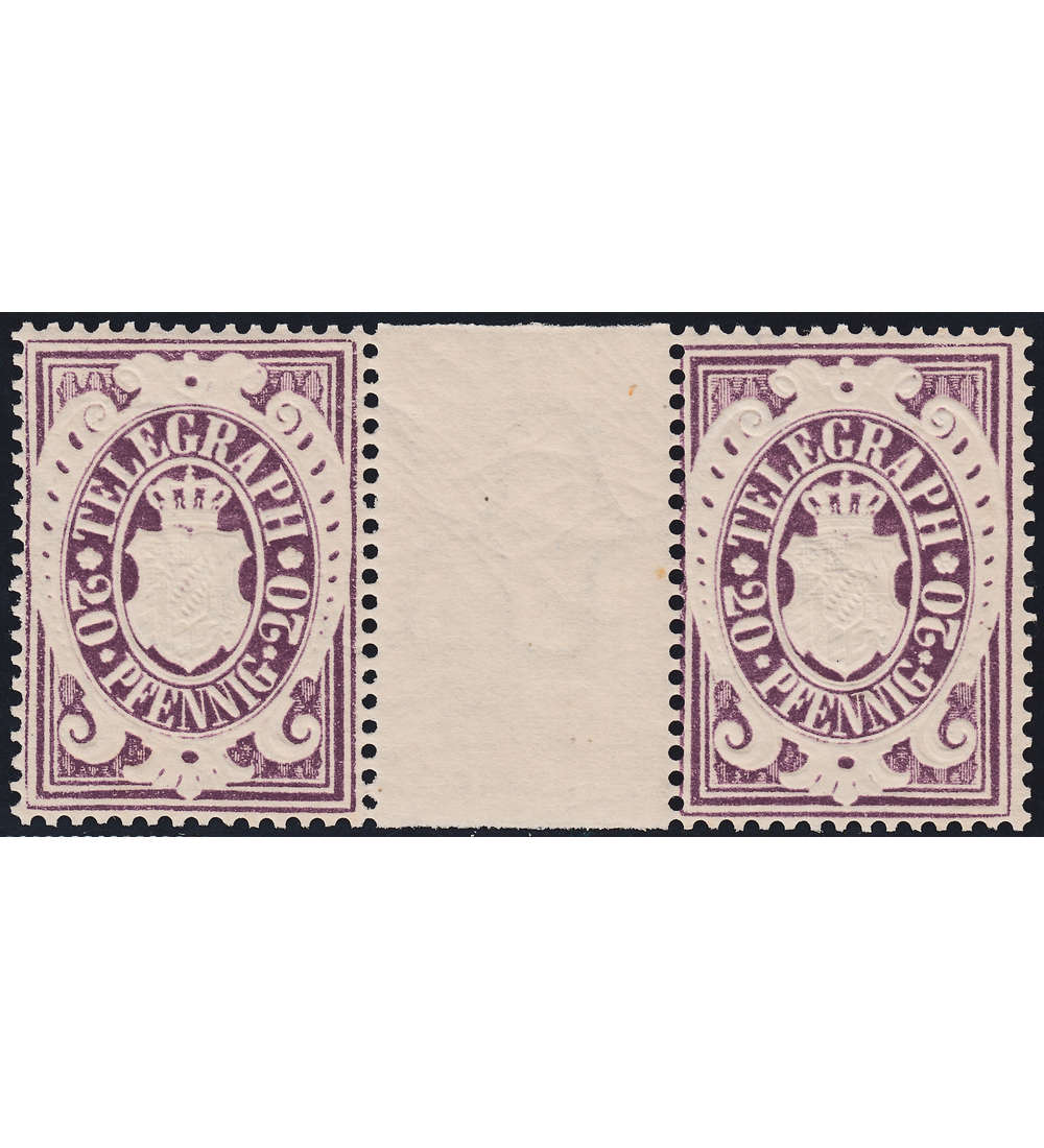 Bayern Telegraphenmarke 20 Pfg. postfrisch Zwischenstegpaar