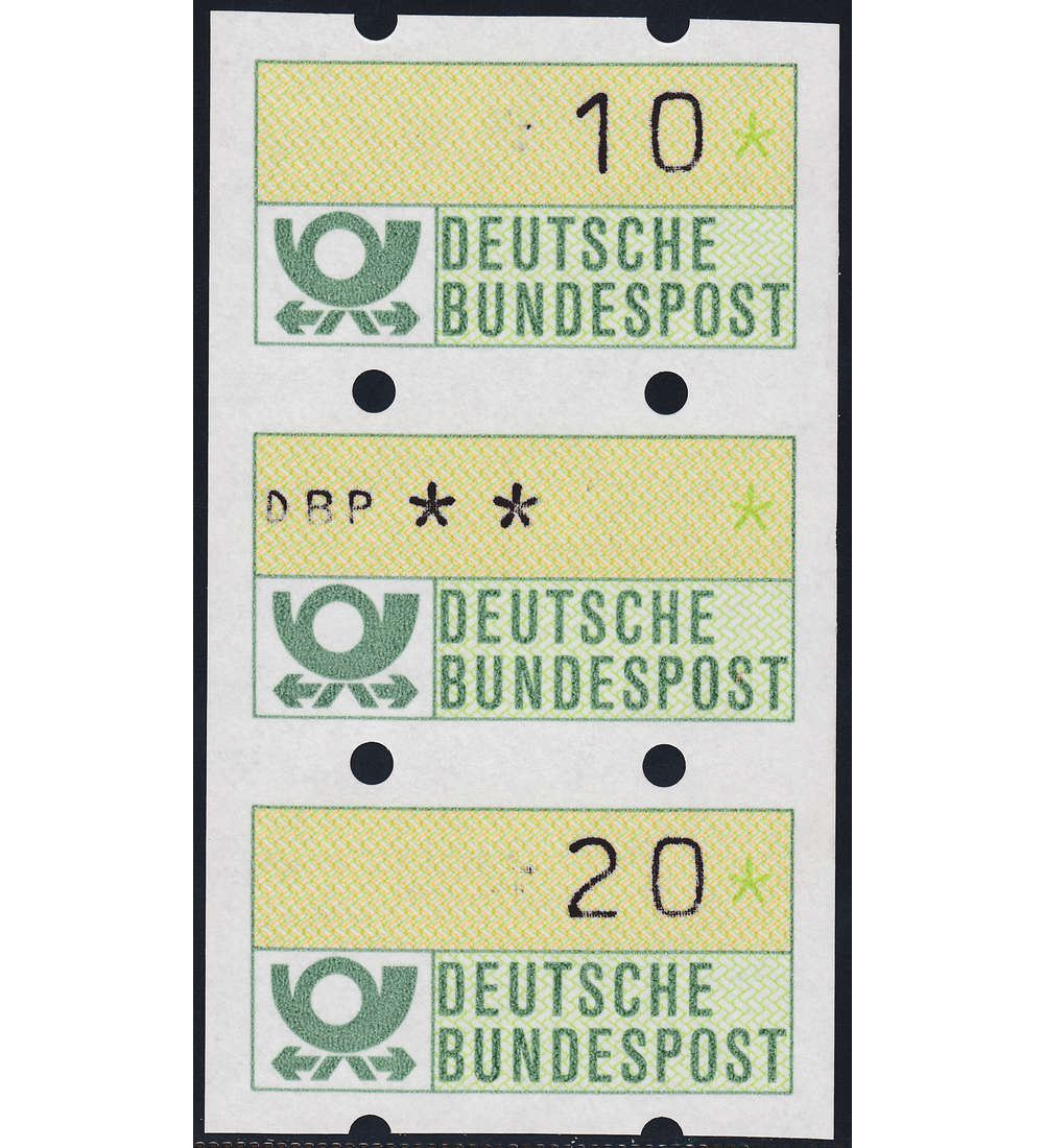 BRD Bund ATM Nr. 1 postfrisch ** 3er-Streifen mit den Wertstufen 10/Leerfeld/Wert