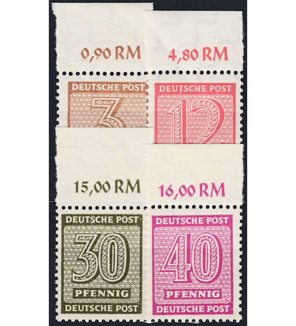 SBZ Nr. 126Y,132X,135Y+136Y postfrisch Oberrand nicht durchgezhnt