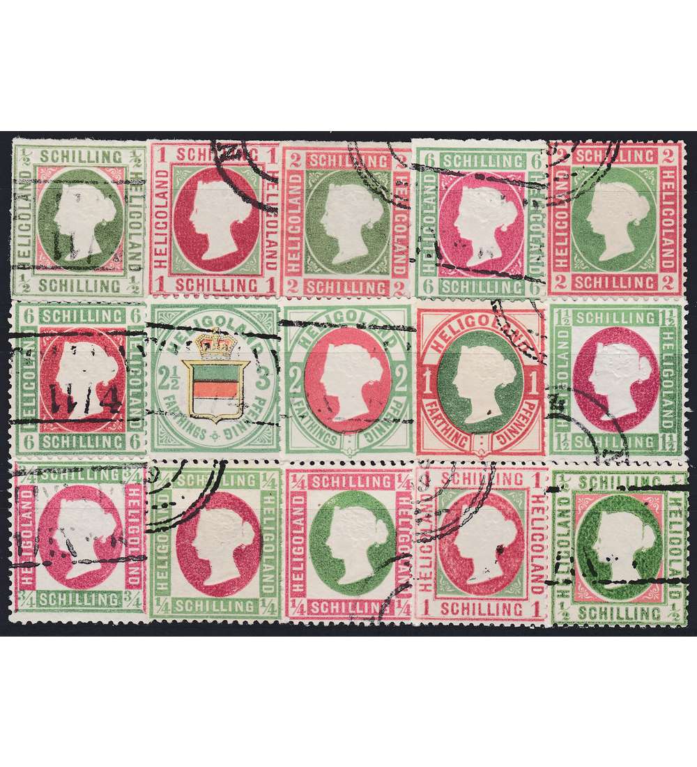 Neudrucke: 15 Werte Helgoland mit Geflligkeitsstempel