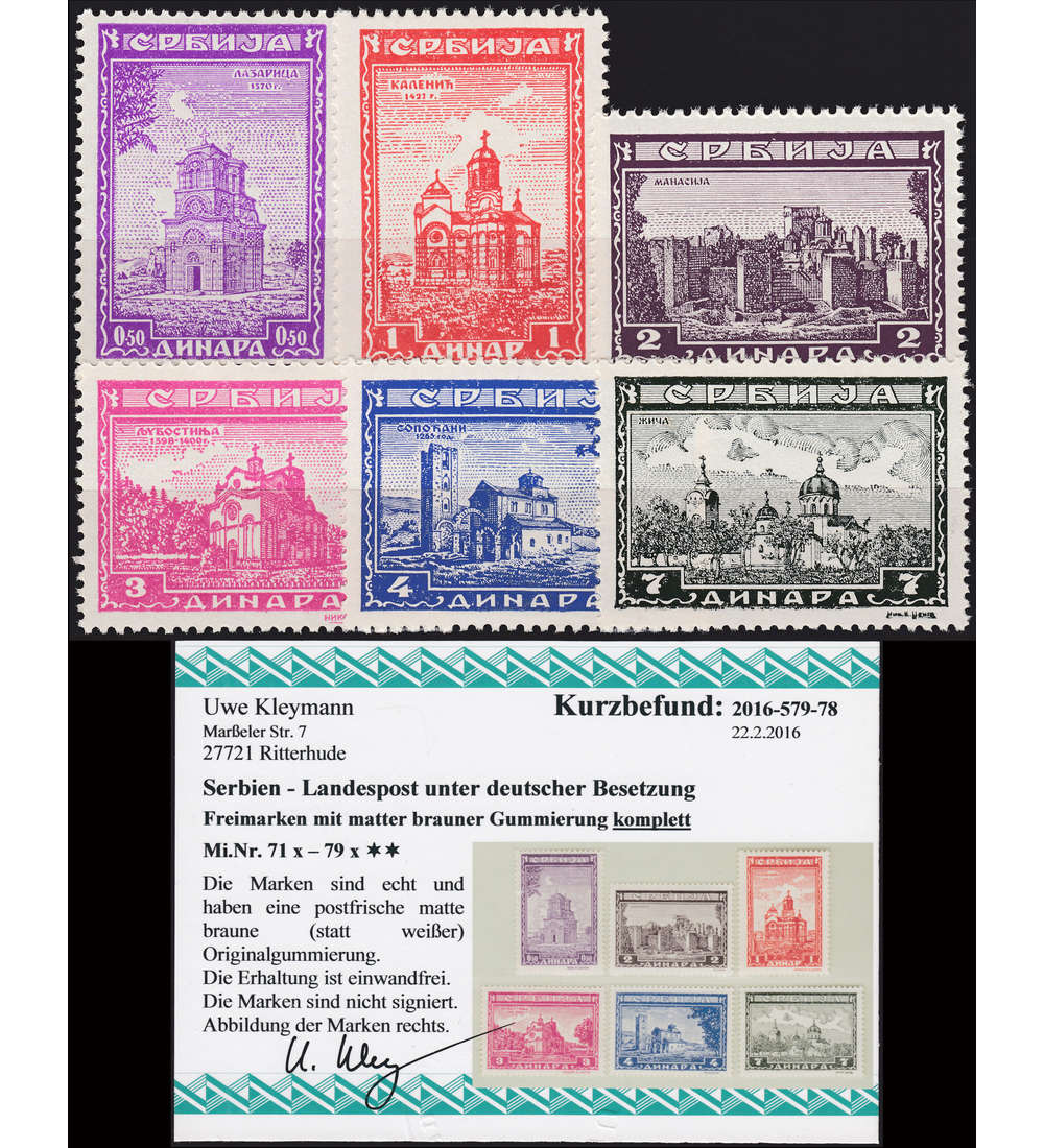 Deutsche Bes. Serbien - Landespost Nr. 71 - 79 x postfrisch mit Befund