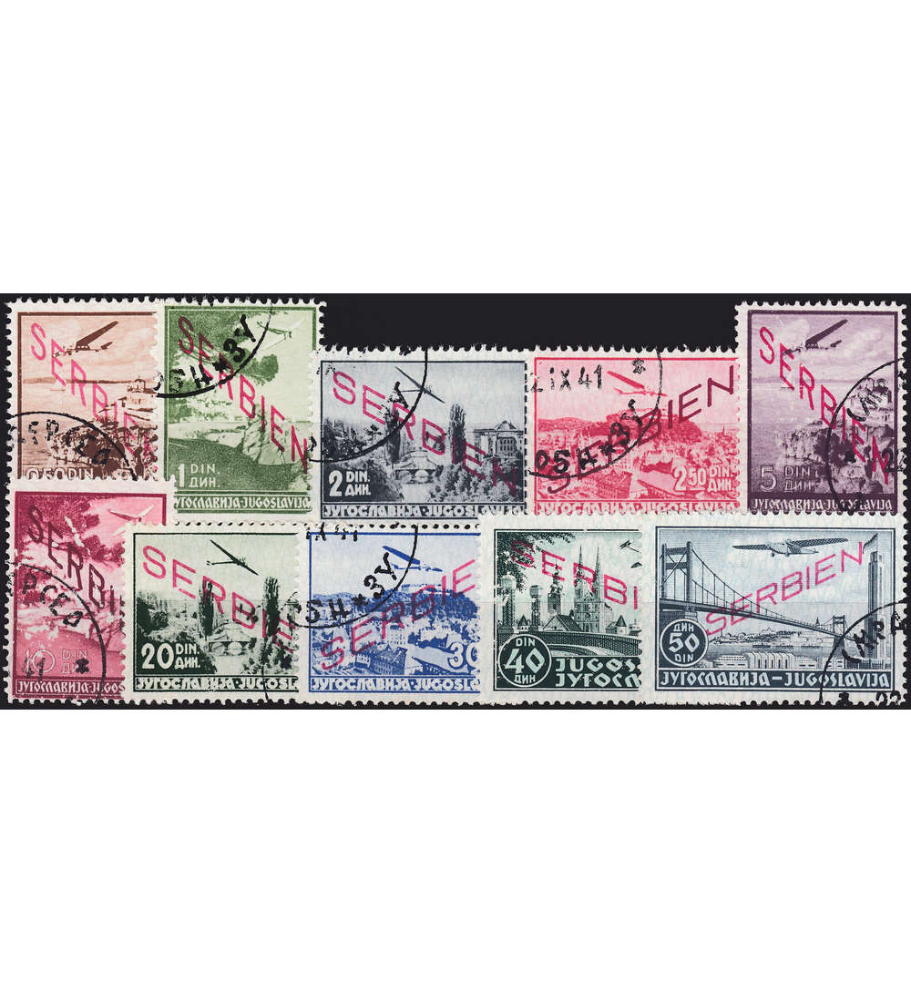 Dt. Besetzung Serbien Nr. 16-25 Flugpost 1941 Geflligkeitsstempel