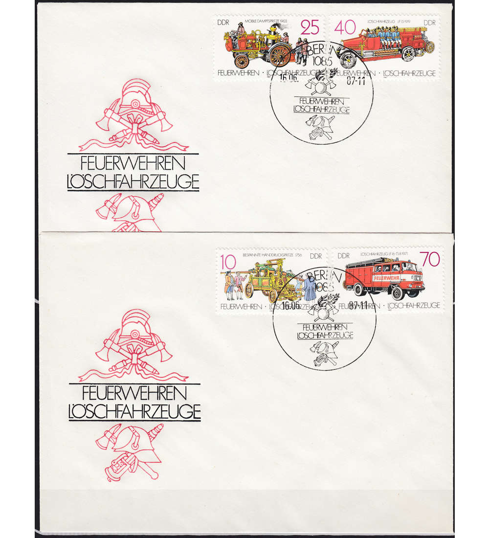 Deutschland - Partie mit 100 ver. Werten + 2 DDR FDCs Feuerwehr 1987