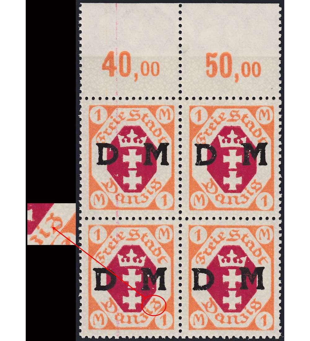 Danzig Nr. D 11 postfrisch ** Oberrand - Viererblock mit Abart