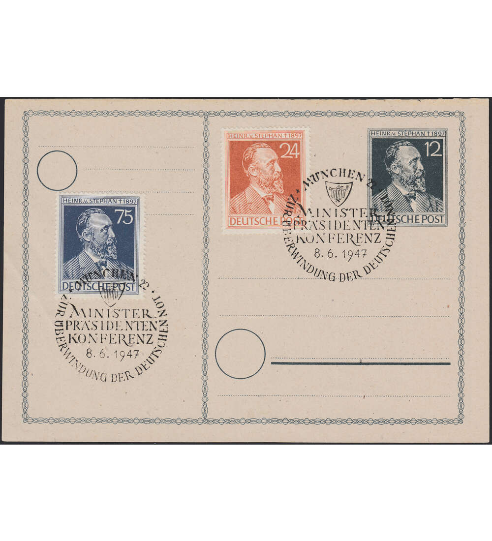 Alliierte Besetzung-Postkarte mit Zusatzfrankatur Nr. 963-964