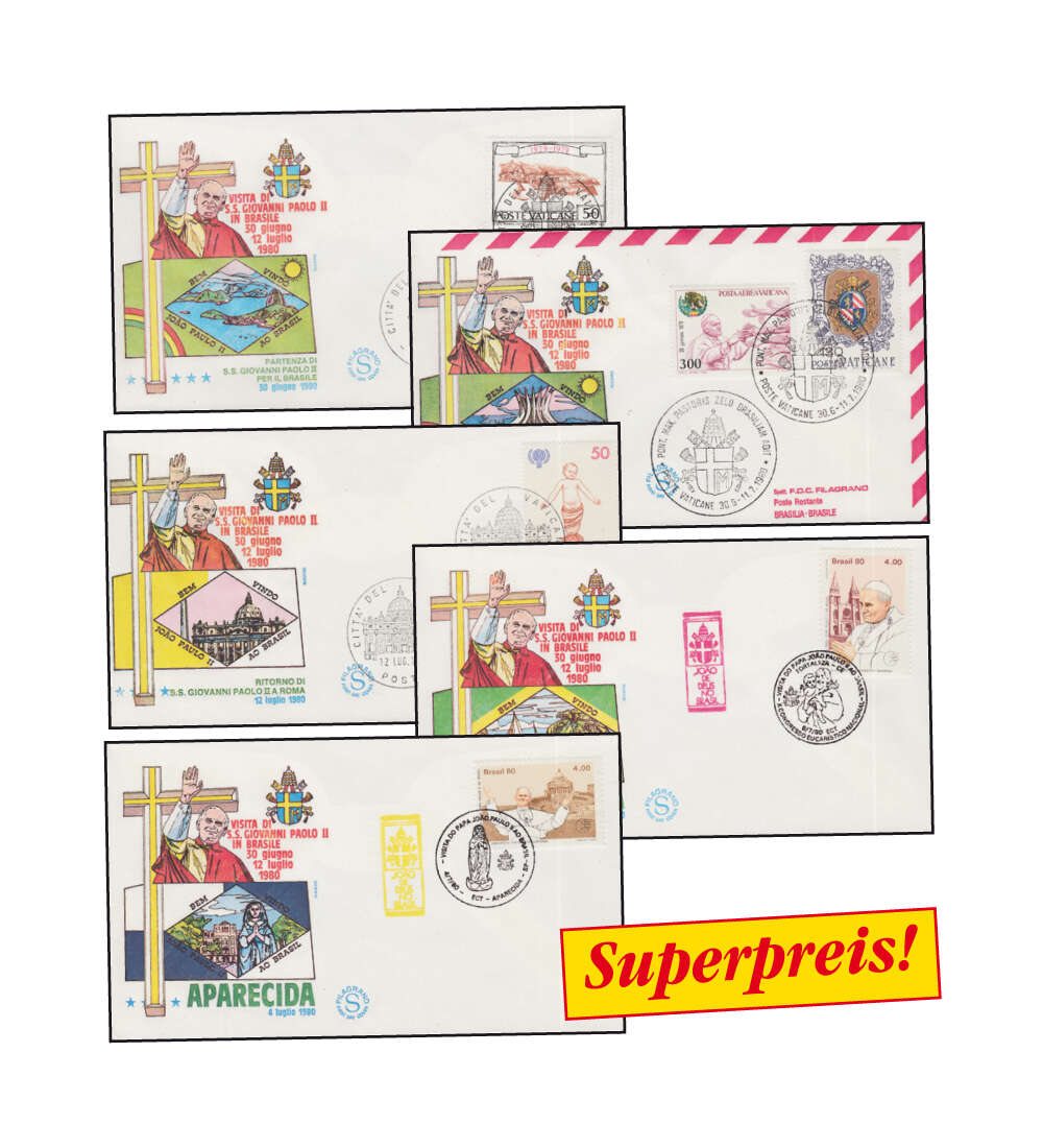 Vatikan Papstreise 1980 16 verschiedene Schmuckbelegen