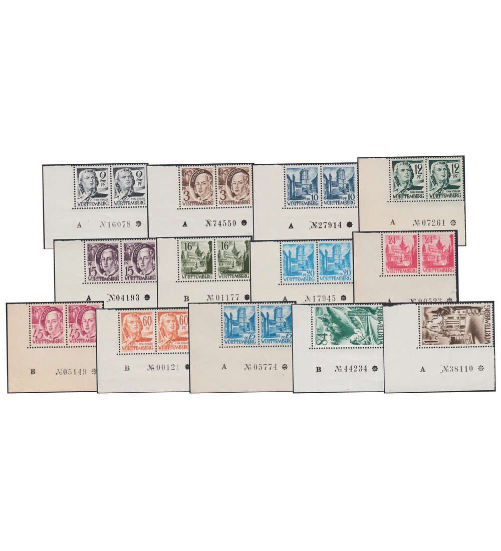 Frz. Zone - Bogenz�hler W�rttemberg Nr. 1-13