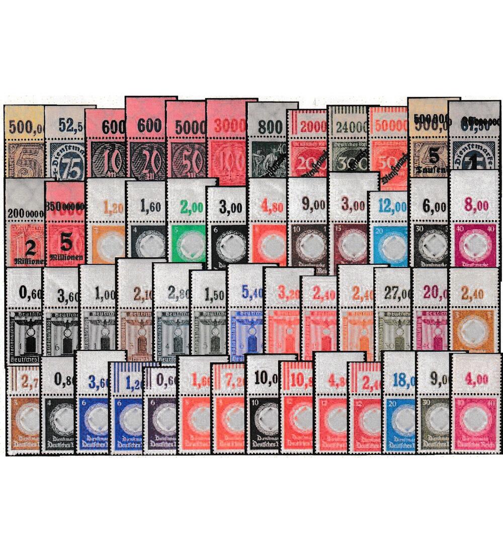 Deutsches Reich Dienstmarken 50 verschiedene postfrische Werte vom Oberrand