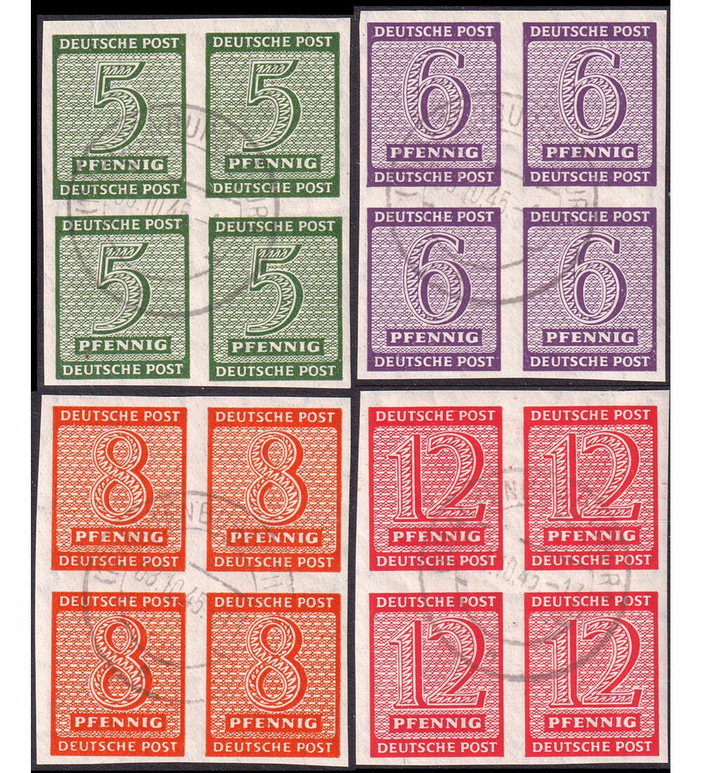 SBZ Ziffern 1945 ungez�hnt Nr. 116-119 X im zentrisch gestempelten Viererblock