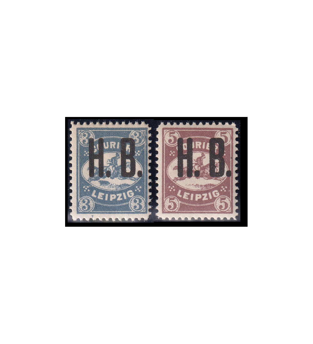 Stadtpost Leipzig postfrisch Courier Leipzig 3 + 5 Pfg. Werte mit Aufdruck H.B.