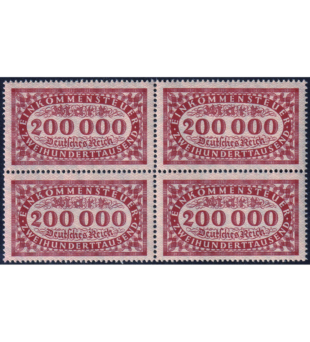 Dt. Reich Geb�hrenmarke postf. 200.000 Mark im Viererblock Einkommensteuer - Marke