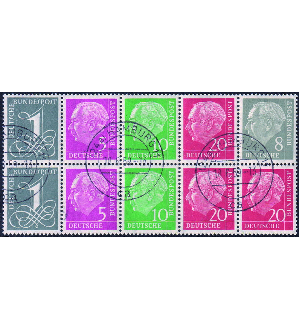 BRD Heuss-Heftchenblatt H-Blatt 8 X zentrisch abgestempelt aus Heftchenbogen