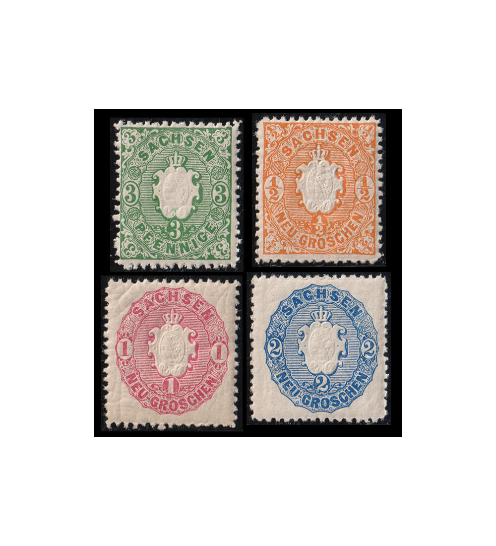 Sachsen 1863 postfrische Werte Nr. 14-17 Staatswappen im Pr�gedruck
