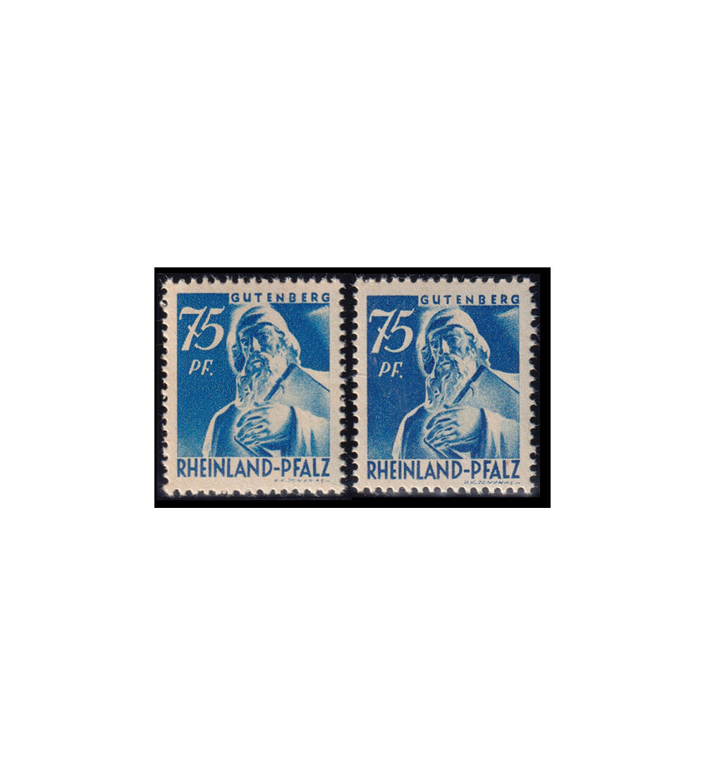Frz. Zone Rheinland-Pfalz Nr. 13 vv und 13 vw postfrisch Gutenberg