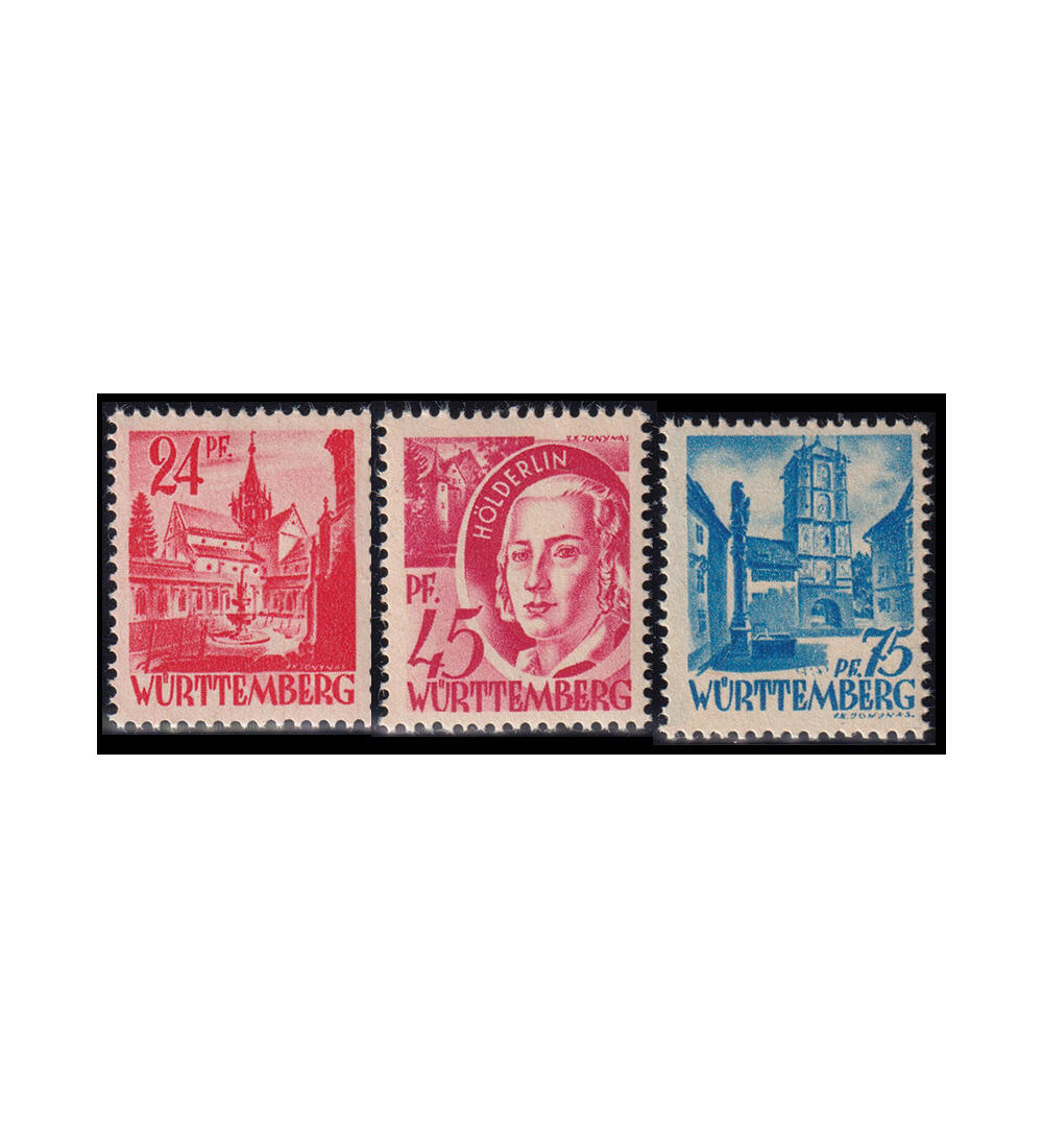 Frz. Zone W�rttemberg Nr. 8 vw, 9 vw und 11 vw postfrisch grobe Gummierung