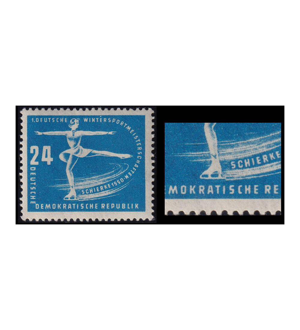 DDR Plattenfehler postfrisch Nr. 247 I Wintersport 1950 zus�tzlicher Strich am Bein