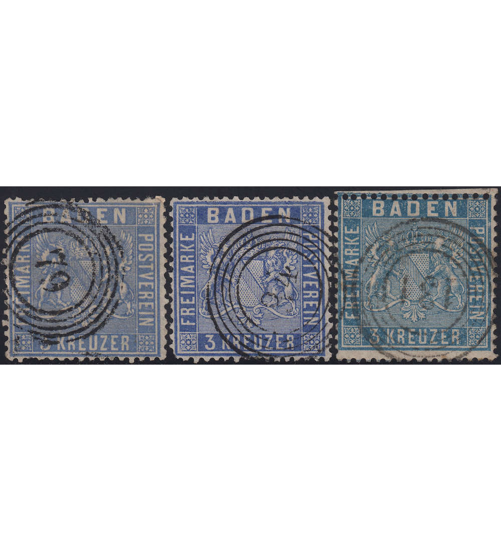 Baden Nr. 10a+b+c gestempelt
