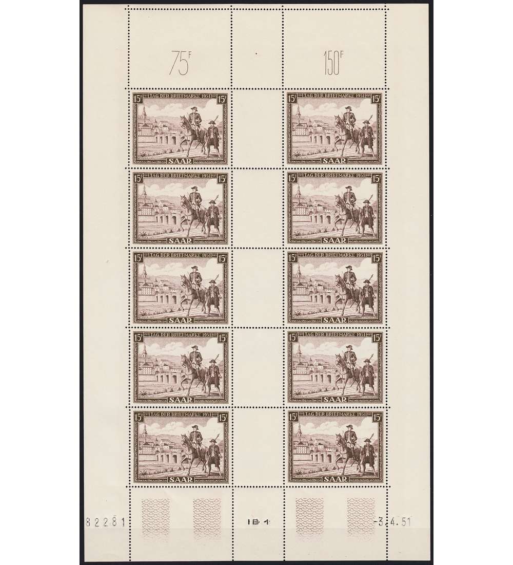 Saar Nr. 305 Kleinbogen postfr Tag der Marke 1951