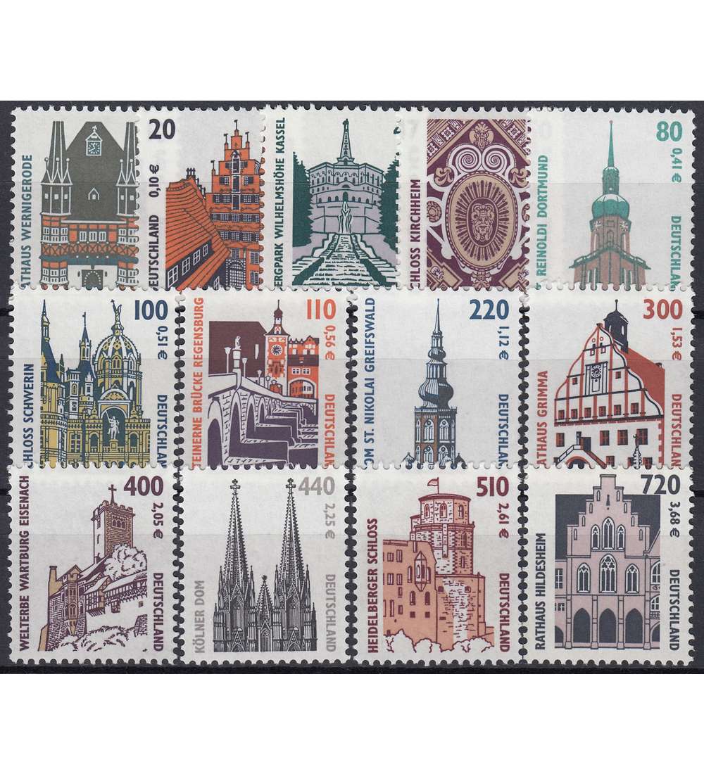 BRD Bund  Sehenswrdigkeiten postfrisch ** 13 Rollenmarken mit Nr.  Doppelnominale