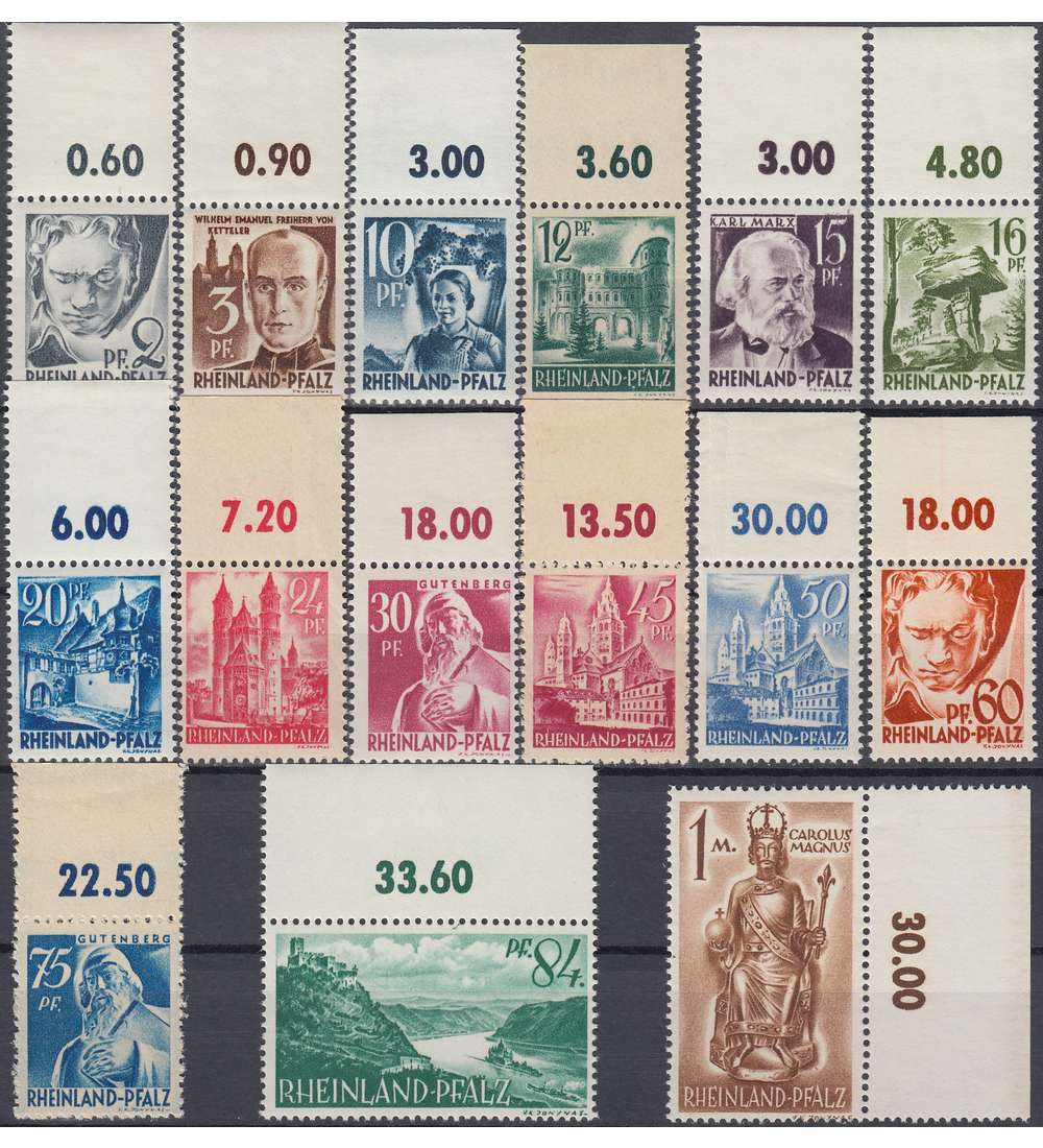 Franzsische Zone Rheinland-Pfalz Nr. 1-15 postfrisch ** Oberrandsatz