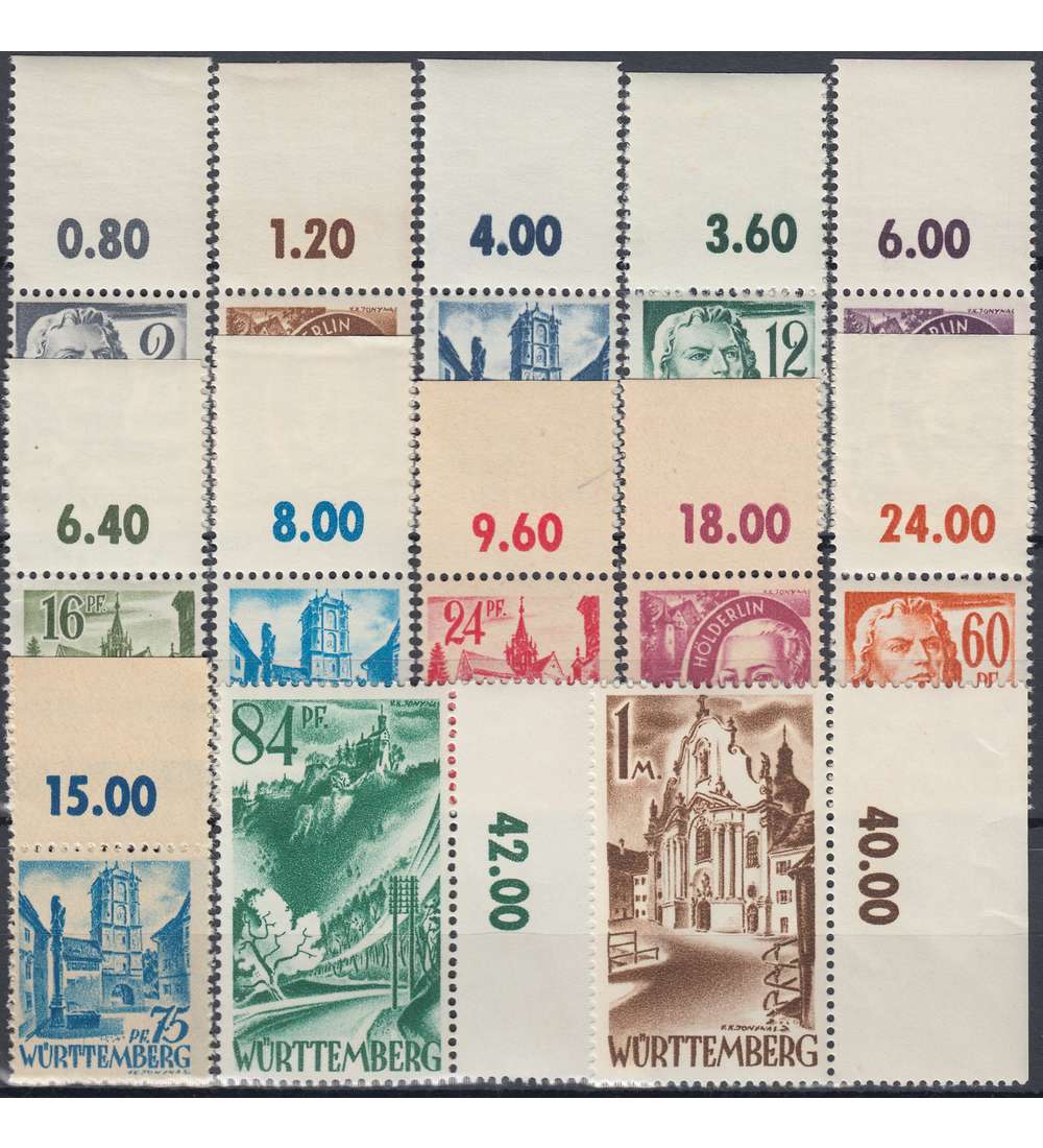Franzsische Zone Wrttemberg Nr. 1-13 postfrisch ** Oberrandsatz