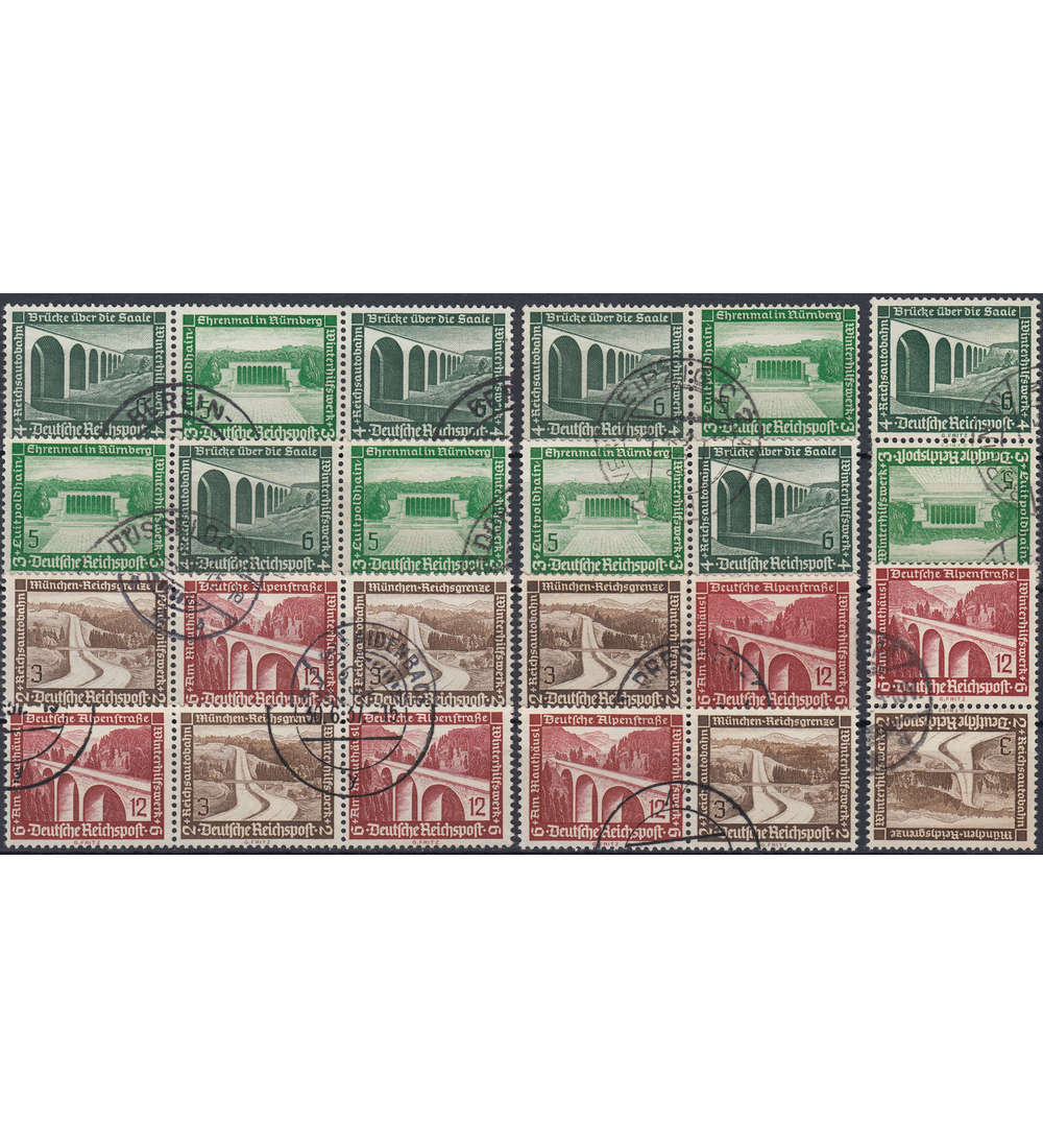 Deutsches Reich Zusammendrucke SK29-30,W115-122 gestempelt Moderne Bauten 1936