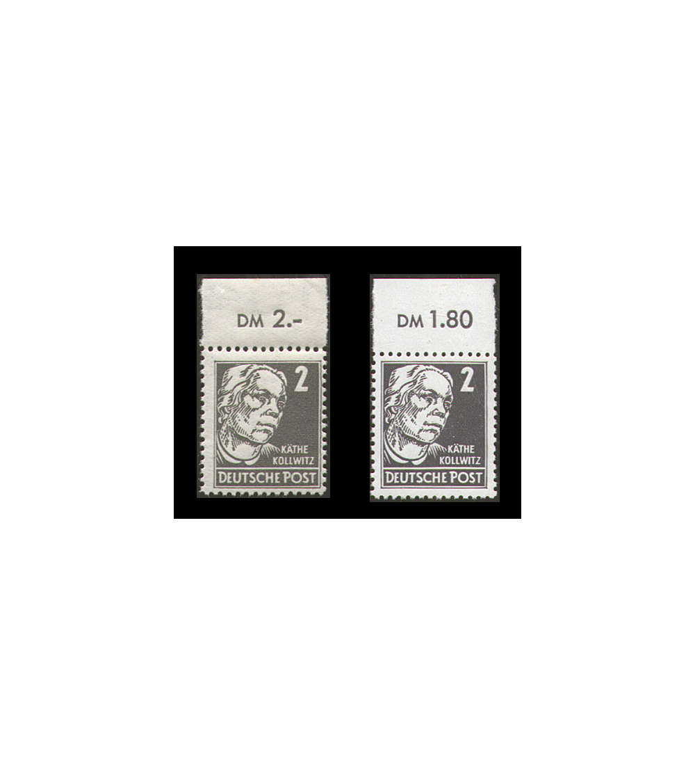 DDR Nr. 327vb XI und za XII postfrische Oberrandstcke 2 Pfennig Kollwitz