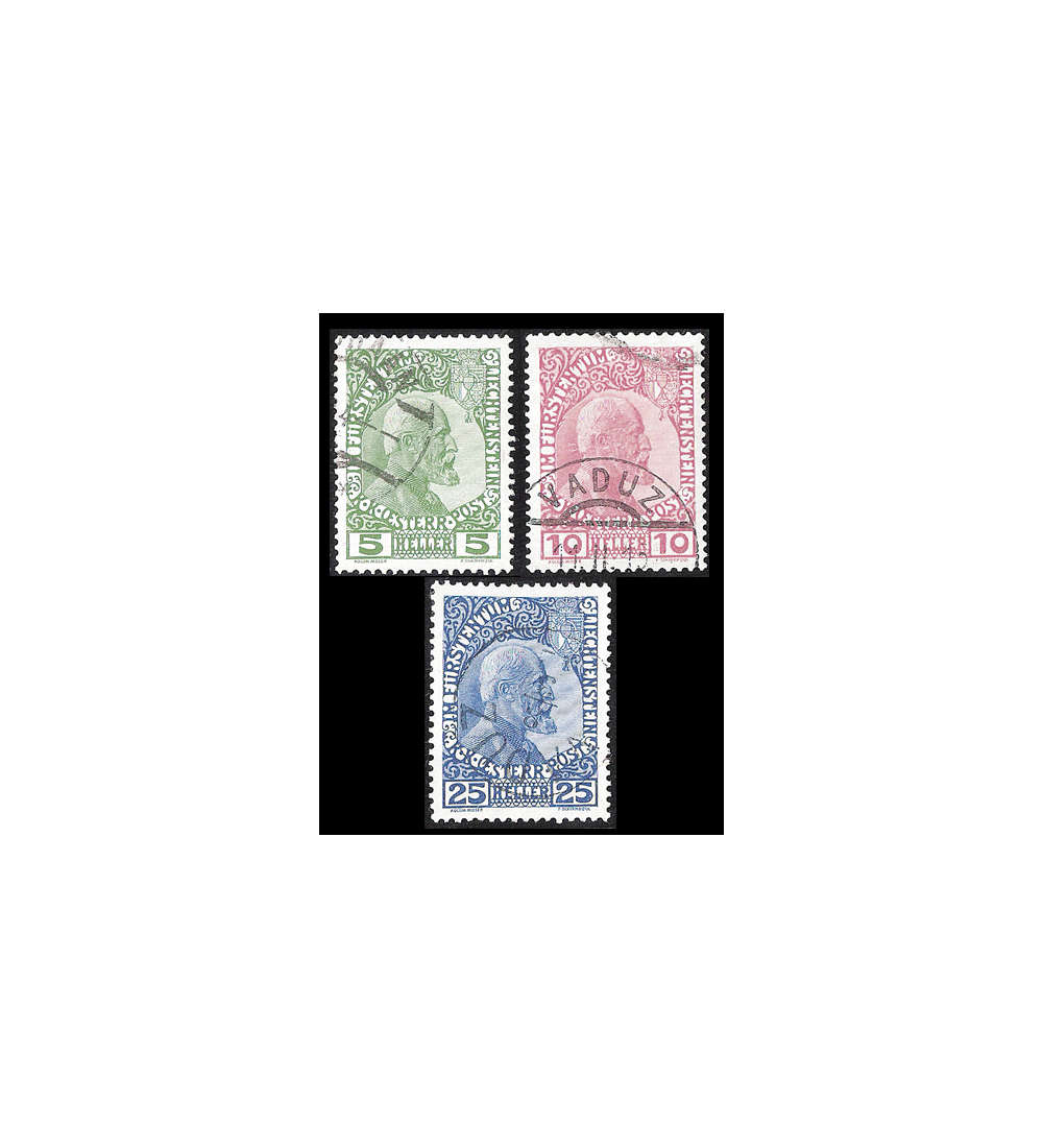 Liechtenstein gestempelt       Jubil�umskollektion          mit Nr. 1-3