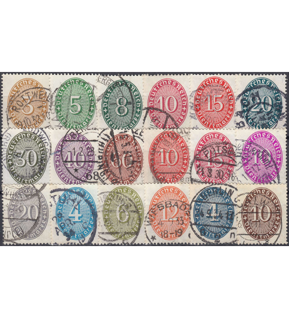 Deutsches Reich Dienste Nr. 114-131 gestempelt in Bedarfserhaltung